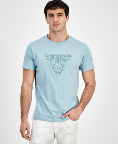 Guess Men's Triangle Embroidered Short Sleeve T-shirt In Lagoon Fog