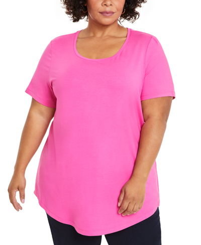 Jm Collection Plus Size Short-sleeve Top, Created For Macy's In Phlox Pink
