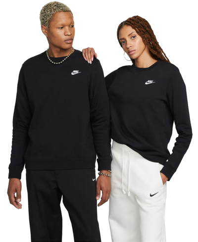 Nike Women's Sportswear Club Fleece Crewneck Sweatshirt In Black,white