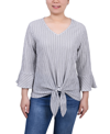 Ny Collection Petite 3/4 Bell Sleeve Textured Knit Top In White