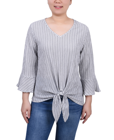 Ny Collection Petite 3/4 Bell Sleeve Textured Knit Top In White