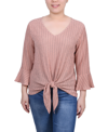 NY COLLECTION PETITE 3/4 BELL SLEEVE TEXTURED KNIT TOP