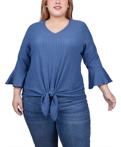 NY COLLECTION PLUS SIZE 3/4 BELL SLEEVE TEXTURED KNIT TOP