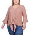 NY COLLECTION PLUS SIZE 3/4 BELL SLEEVE TEXTURED KNIT TOP