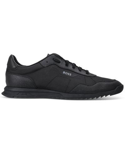 Hugo Boss Zayn Mens Textured Fabric Lace-up Trainers With Suede Trim In Black 005
