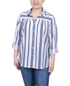 Ny Collection Plus Size Long Roll Tab Sleeve Blouse In White Navy Stripe