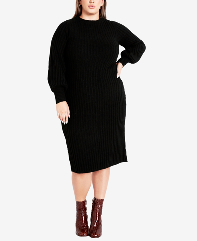 Avenue Plus Size Sasha Rib Crew Neck Dress In Black