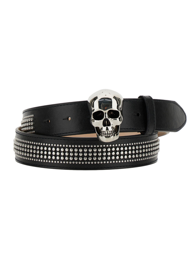 ALEXANDER MCQUEEN BLACK BELT WITH STUDS AND SKULL BUCKLE IN LEATHER MAN