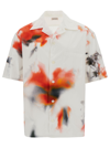 ALEXANDER MCQUEEN WHITE BOWLING SHIRT WITH MULTICOLOR PRINT IN COTTON MAN