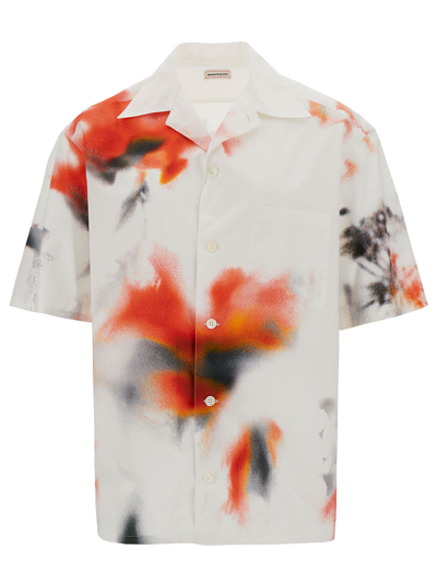 Alexander Mcqueen Obscured Flower Buttoned Bowling Shirt In Blanc