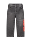 Palm Angels Boy's Flames Logo-print Medium Wash Jeans In Black Red