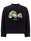 Palm Angels Logo-print Cotton Sweatshirt In Black Green