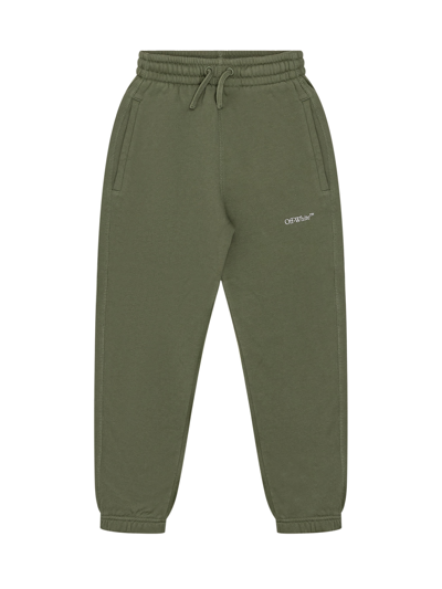 Off-white Kids' Bookish Cotton Track Trousers In Green