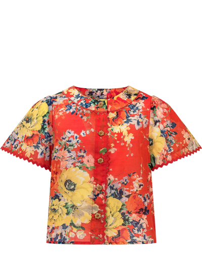 Zimmermann Kids' Alight Floral Cotton Top In Red Floral