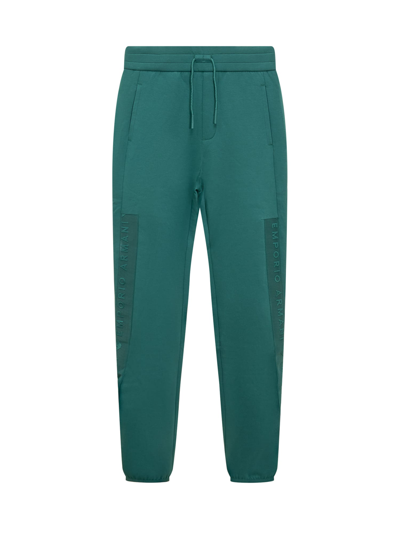 Emporio Armani Kids' Logo-embossed Tapered Track Pants In Green