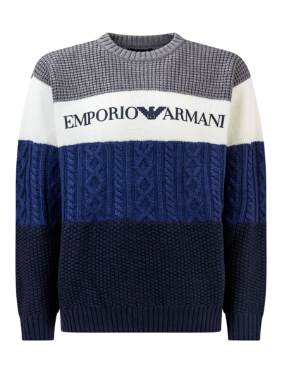 Emporio Armani Kids' Pullover Top-wear In Stripes Grey Melange