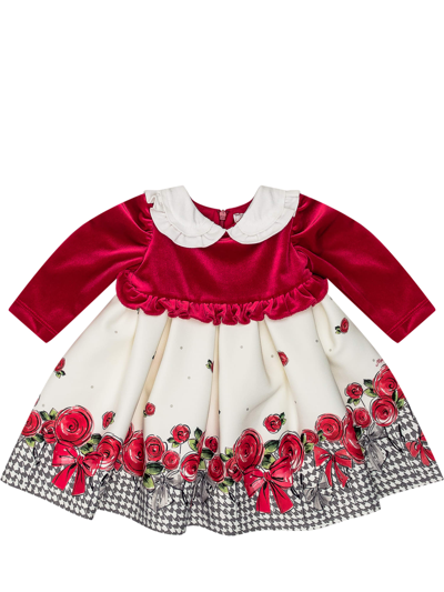 Monnalisa Kids' St.rose Dress In Panna Rubino