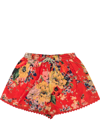 Zimmermann Alight Floral Cotton Shorts In Red Floral