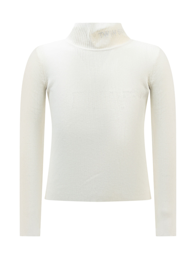 Twinset Kids' Logo-embroidered Ribbed Jumper In Off White