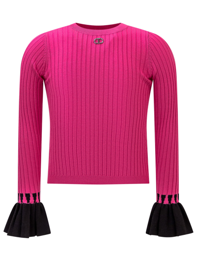 Twinset Kids' Logo-plaque Ribbed-knit Jumper In Pink