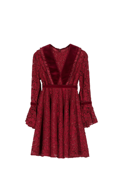 La Stupenderia Kids' Lace-detailing Long-sleeve Dress In Red