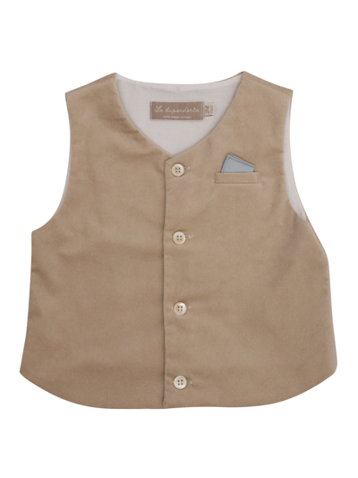 La Stupenderia Babies' Velvet Vest In Beige