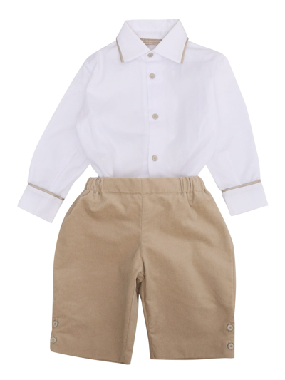 La Stupenderia Babies' Cotton Shirt And Trouser Set In Beige