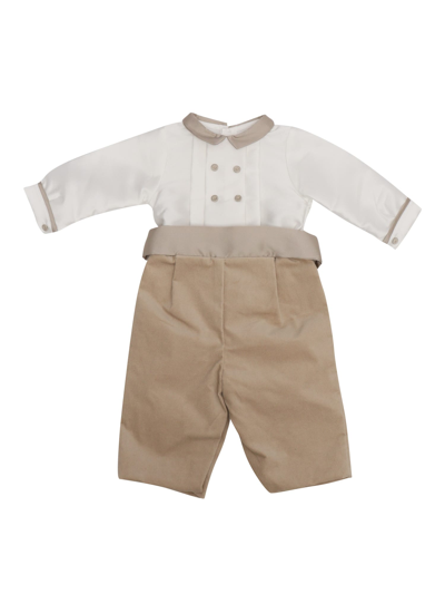 La Stupenderia Babies' White And Beige Stretch-cotton Romper