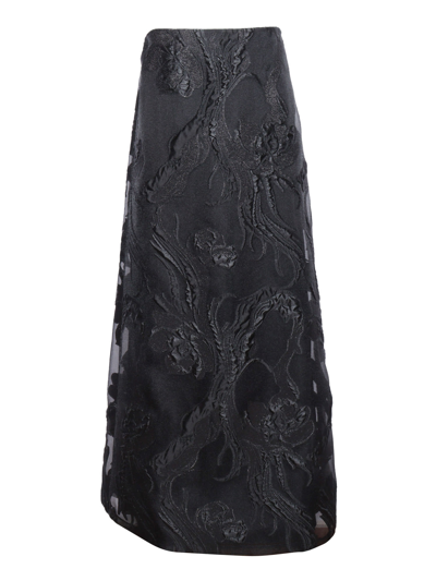 Alberta Ferretti Floral-jacquard A-line Skirt In Black