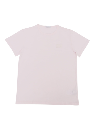 Dolce & Gabbana Kids' Logo Plaque T-shirt In Pink