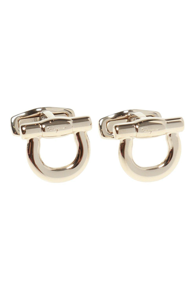 Ferragamo Logo Engraved Cuff Links In Gold