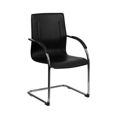 Emma+oliver Vinyl Side Reception Chair With Chrome Sled Base In Black