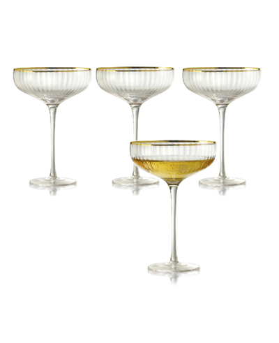 Qualia Glass Rocher Cocktail Coupe Glasses, Set Of 4, 12.5 oz In Clear,gold-tone