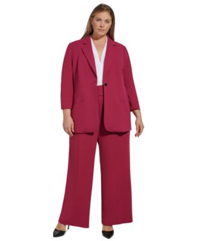 Calvin Klein Plus Size Scuba-crepe One-button Ruched-sleeve Jacket In Mulberry