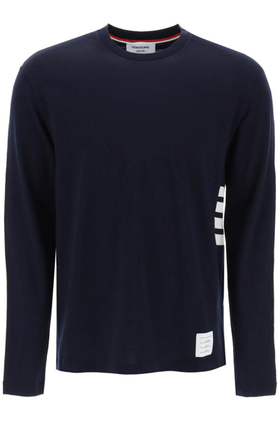 Thom Browne Logo-patch Long-sleeve Wool T-shirt In Blue