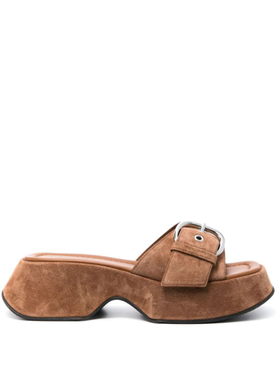 Vic Matie Flatform Suede Sandals In Brown