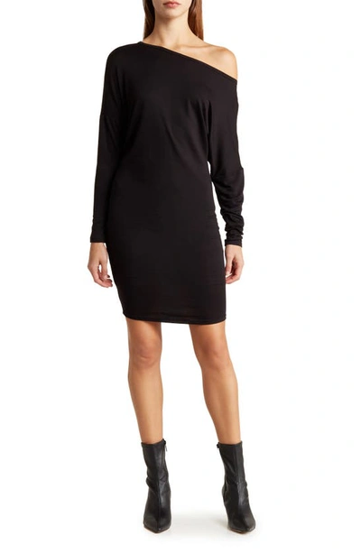 Go Couture One-shoulder Long Sleeve Jersey Dress In Black