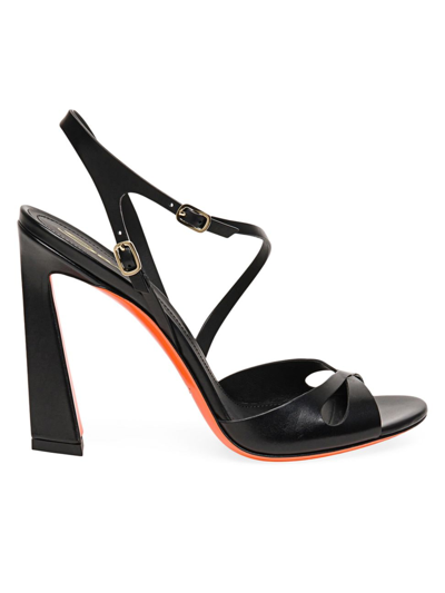 Santoni Women's Black Leather High-heel Mona Sandal