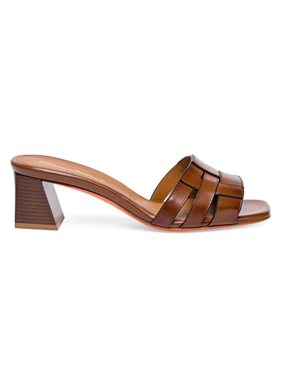 Santoni Venere Leather Block-heel Mule Sandals In Light Brown