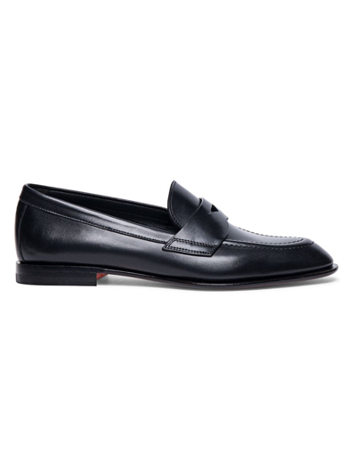 Santoni Famed Leather Penny Loafers In Black