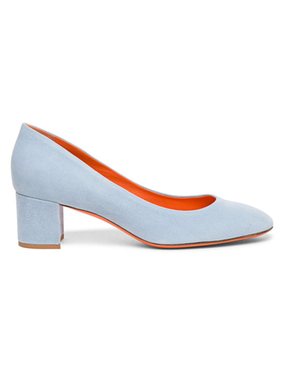 Santoni Fight Suede Block-heel Pumps In Light Blue