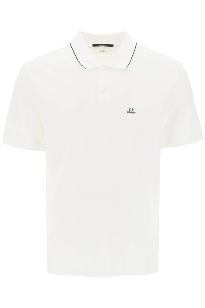 C.p. Company Chest Logo-patch Polo Shirt In White