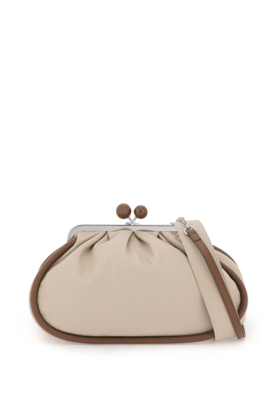 Weekend Max Mara Logo Engraved Clutch Bag In Beige,brown