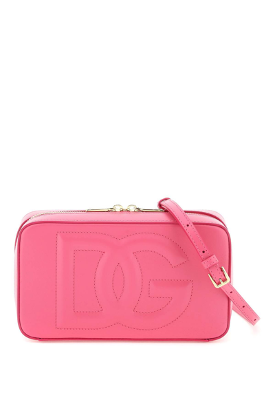 Dolce & Gabbana Leather Camera Bag With Logo In Pink