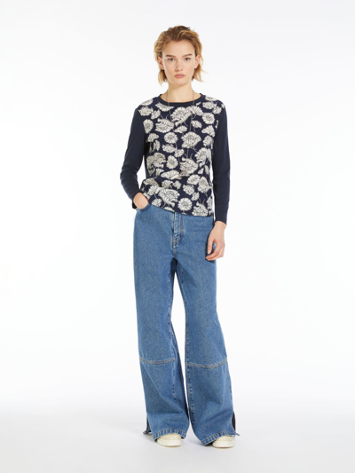 Max Mara Printed Silk And Jersey T-shirt In Navy