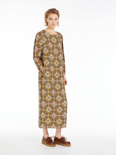 Max Mara Belted Viscose Crepe Dress In Brown