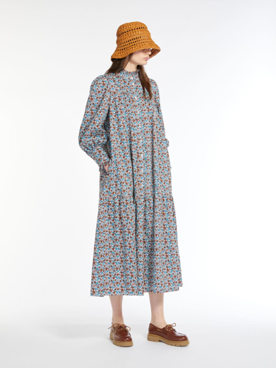 Max Mara Printed Cotton Dress In Blue