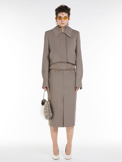 Max Mara Stretch Wool Midi Skirt In Turtledove