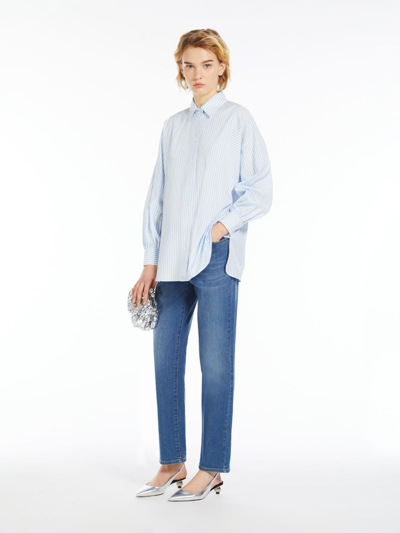 Max Mara Striped Cotton Shirt In Sky Blue