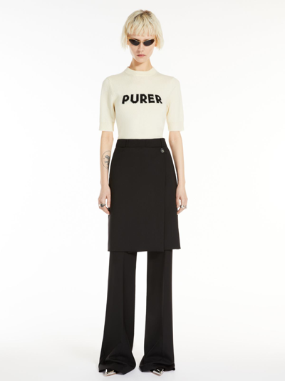 Max Mara Wool And Cashmere-knit T-shirt In Vanilla